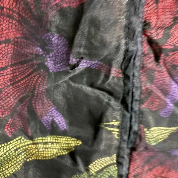 Chico’s Size 2 (Large) Silk Jacket Haori Black Floral Long Sleeves Beaded - Picture 8 of 9